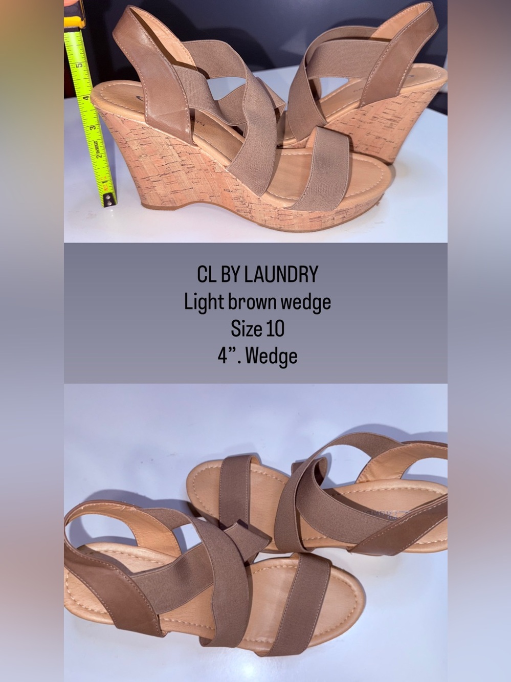 CL by Laundry Brown Elastic-Strap Cork Wedge Sandals